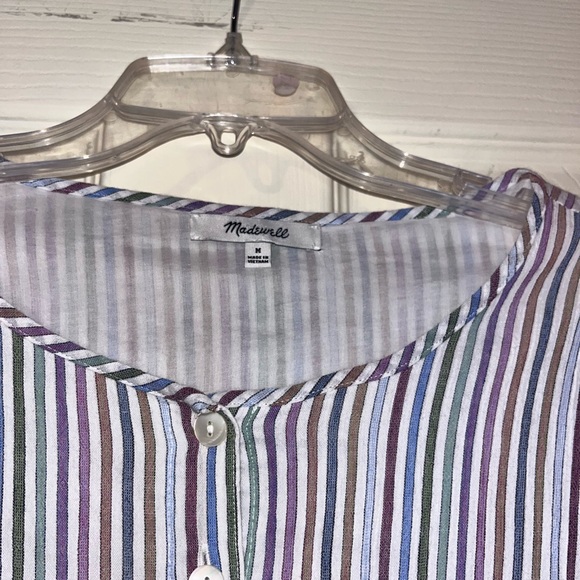 Madewell Women's Rainbow Striped Crewneck Button Front Tiered Mini Dress Size M - Picture 3 of 5